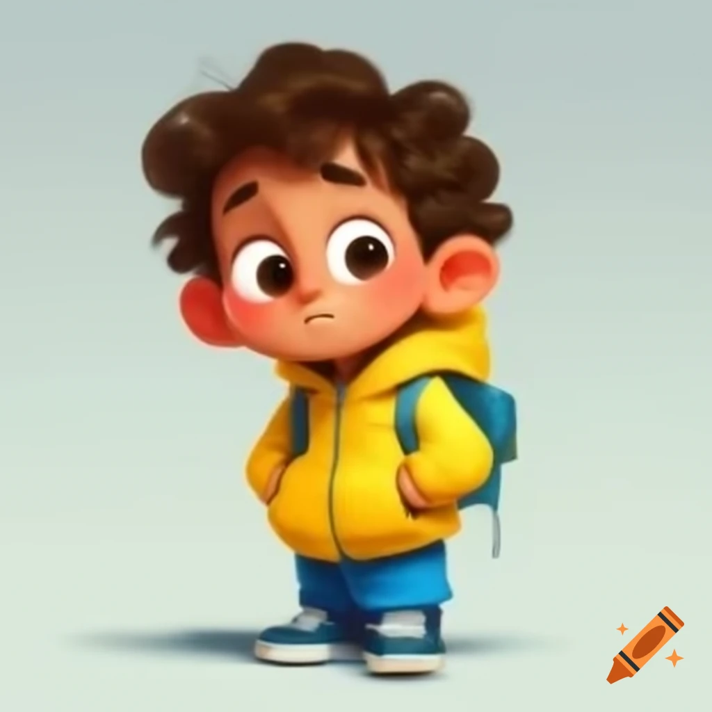 Cartoon boy wearing yellow jacket and blue pants