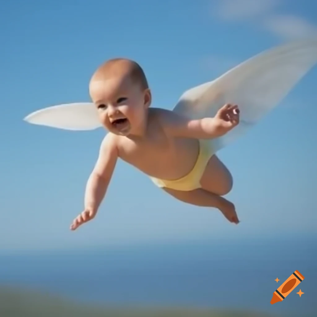 A baby flying in the sky, whimsical theme