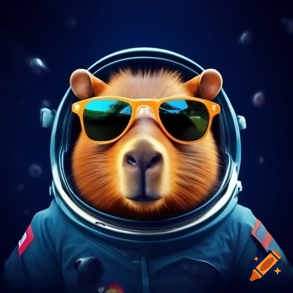 Capybara wearing sunglasses with space background, TikTok logo