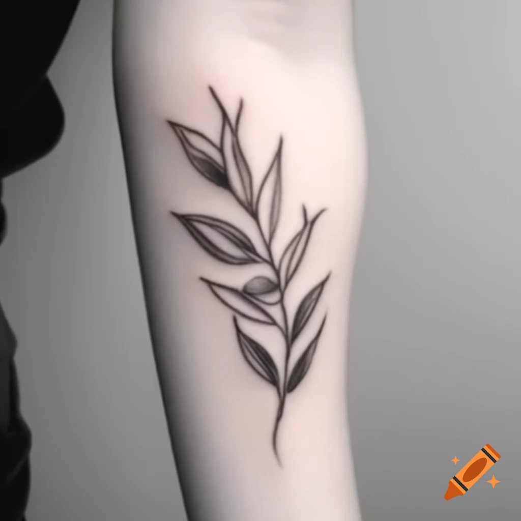 Tattoo design featuring black outline and shading of willow leaves