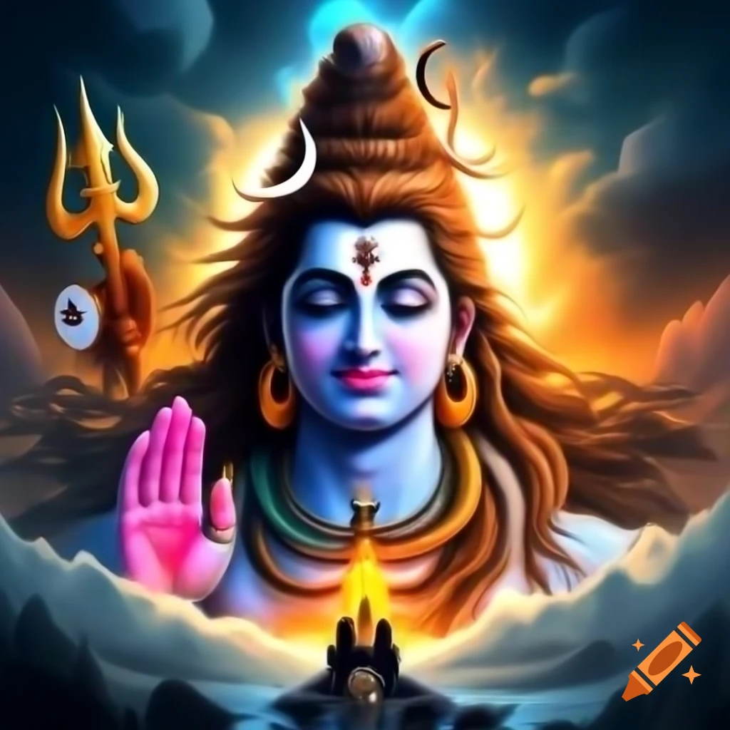 Majestic Depiction Of Lord Shiva With Serene Expression And Flowing 