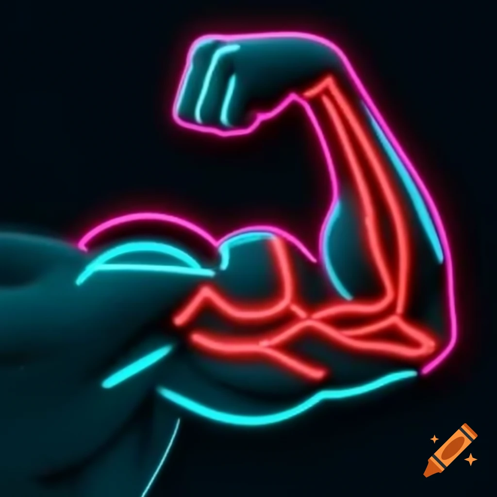 Cyberpunk neon diagram of an arm muscle emoji on craiyon