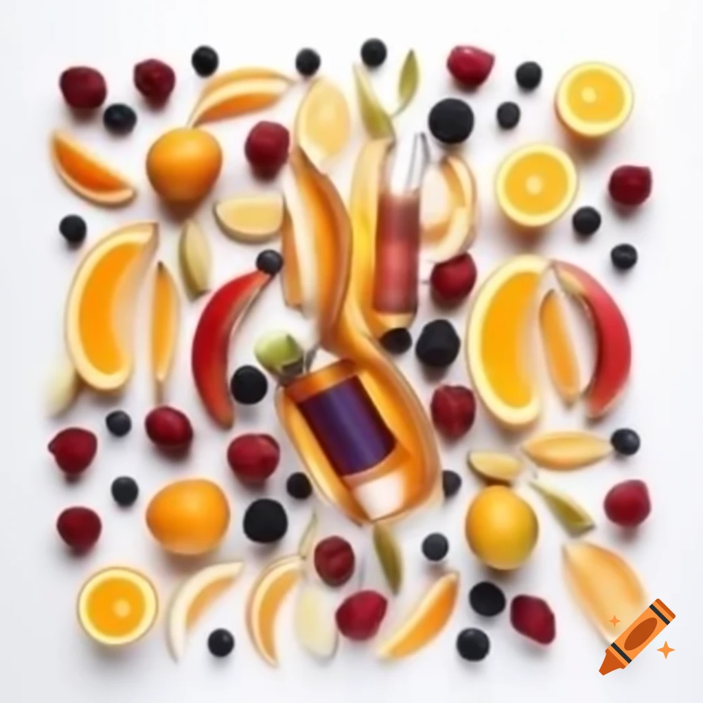 Realistic fruits with disposable vape on white background