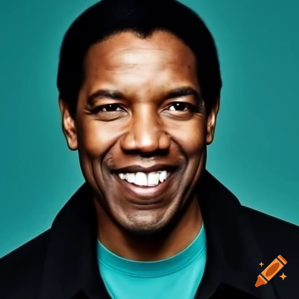 Denzel Washington in black jacket and teal t-shirt