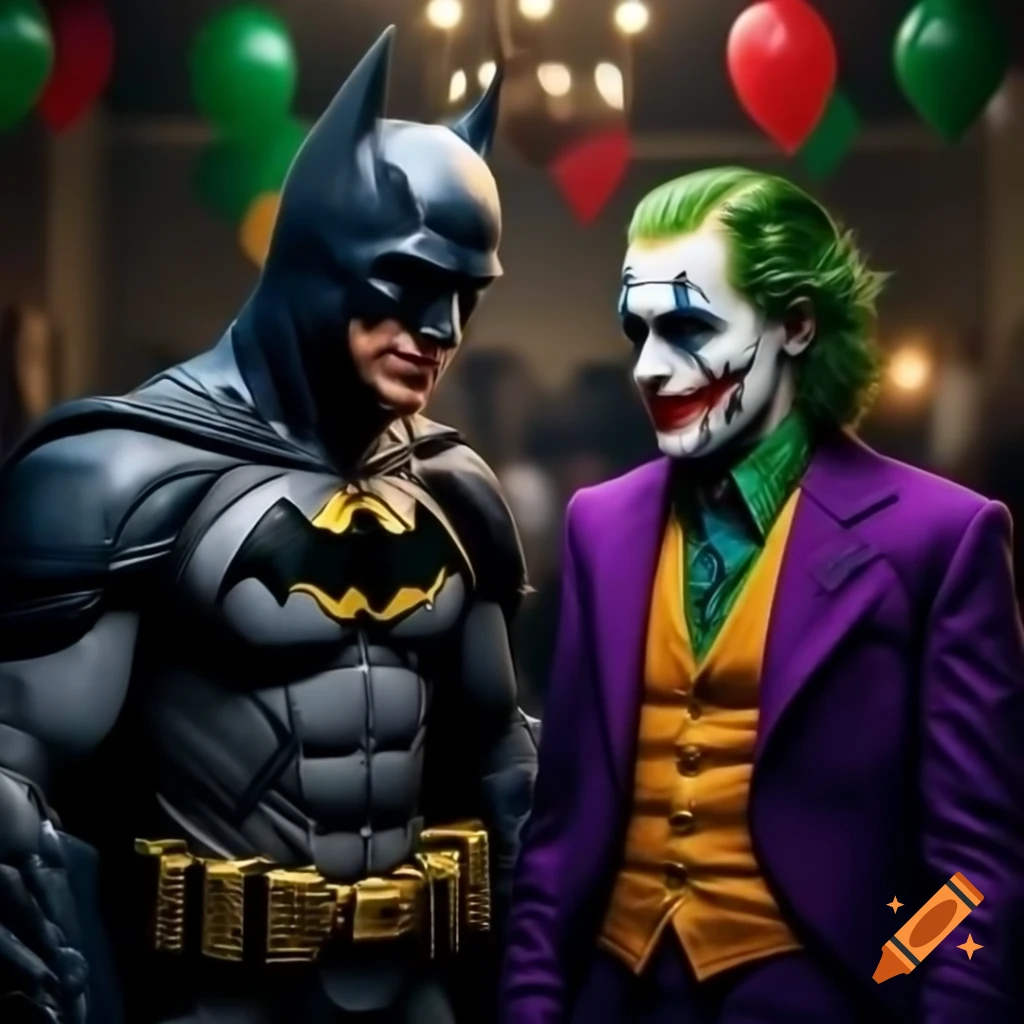 Batman and Joker at a party, comic style