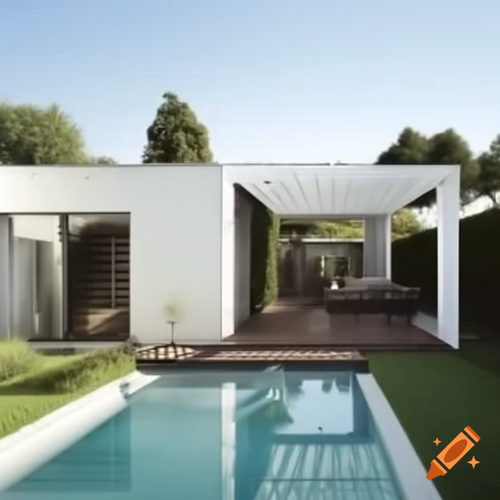 Large modern minimalist house with garden and electric gate, white exterior