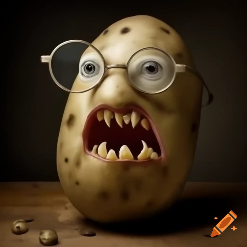 Angry potato with spectacles and dramatic teeth expression