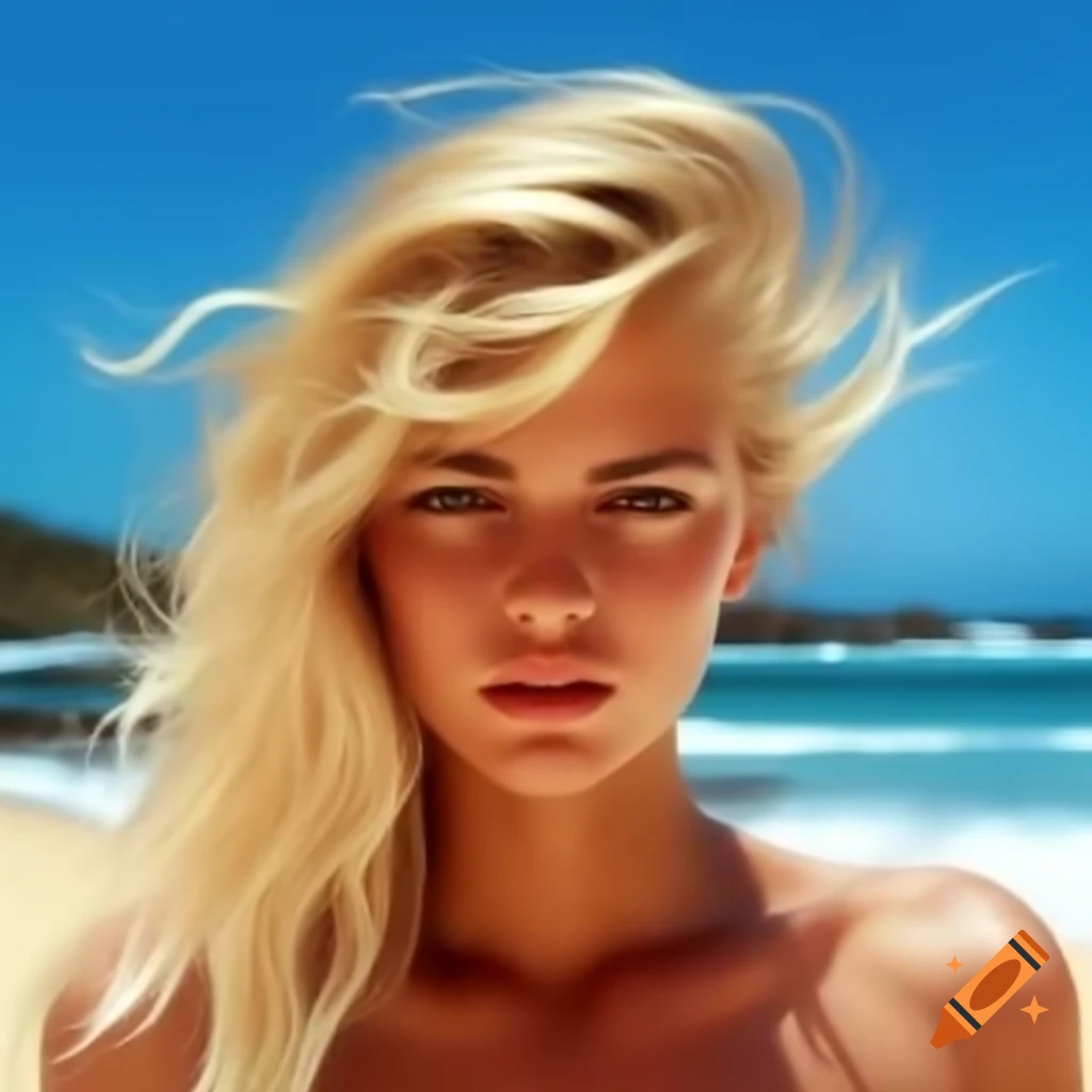 Blonde woman enjoying sunny beach scenery