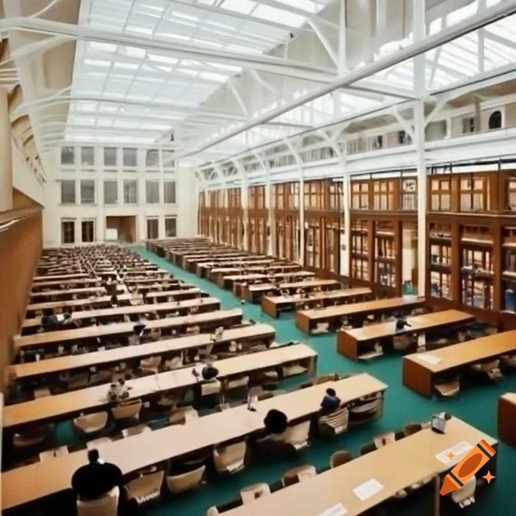 Large and bright university library interior