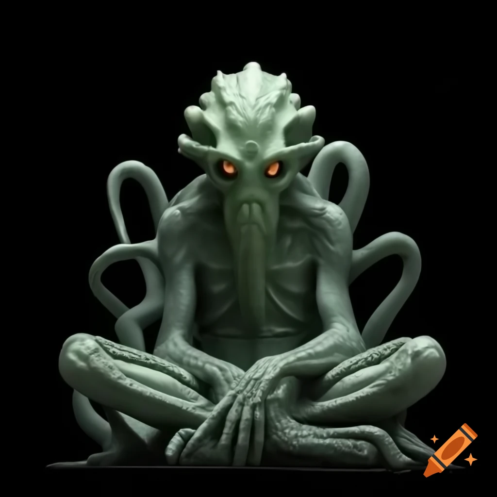 Cthulhu figure against black background, conveying a menacing presence