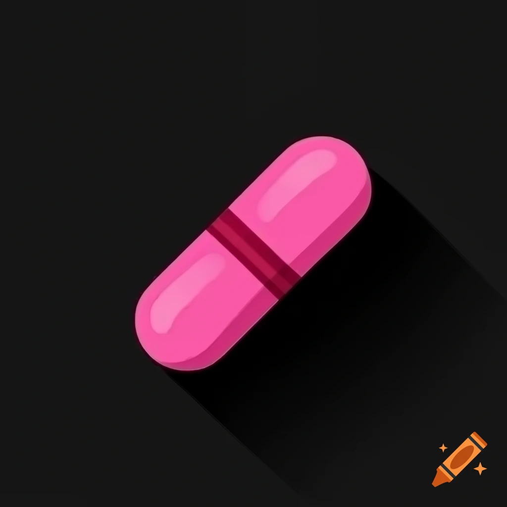 Small pink pill on black background