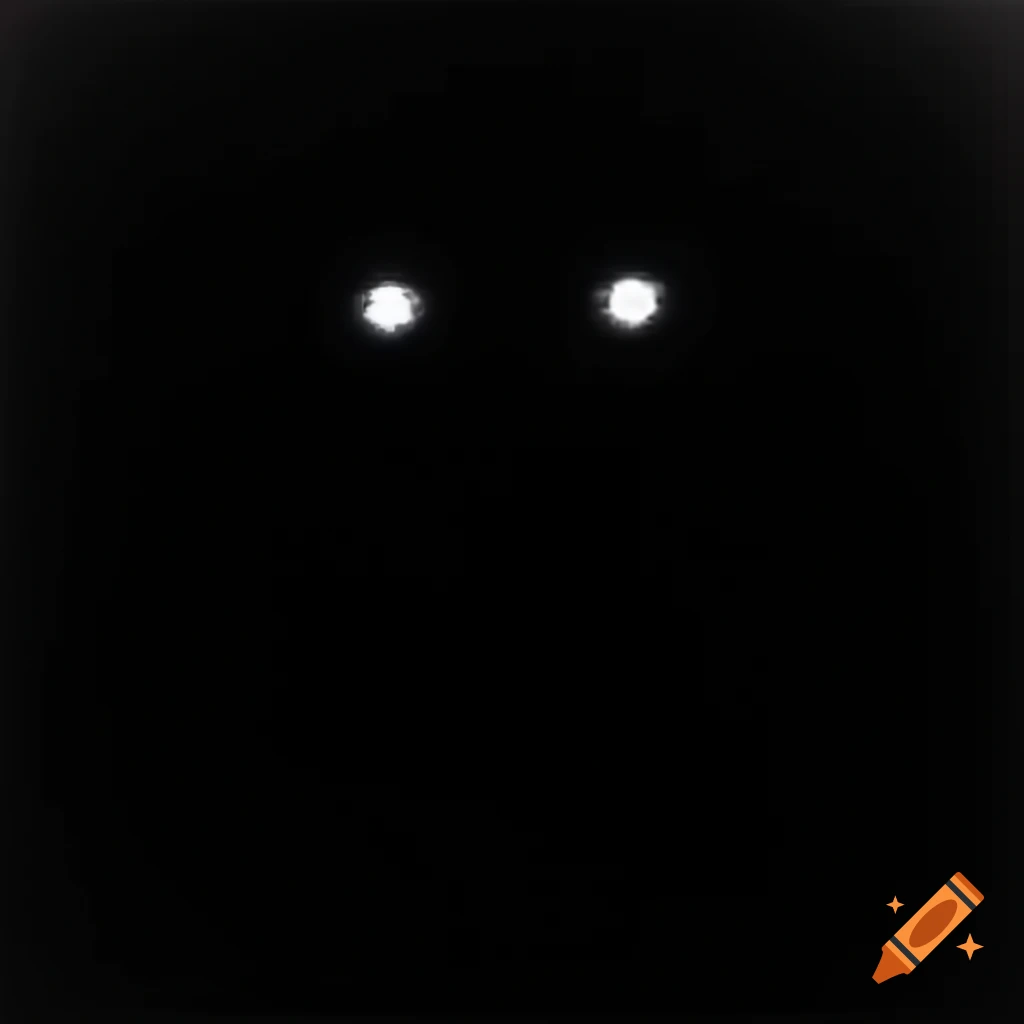 Minimalistic abstract black shape with glowing eyes