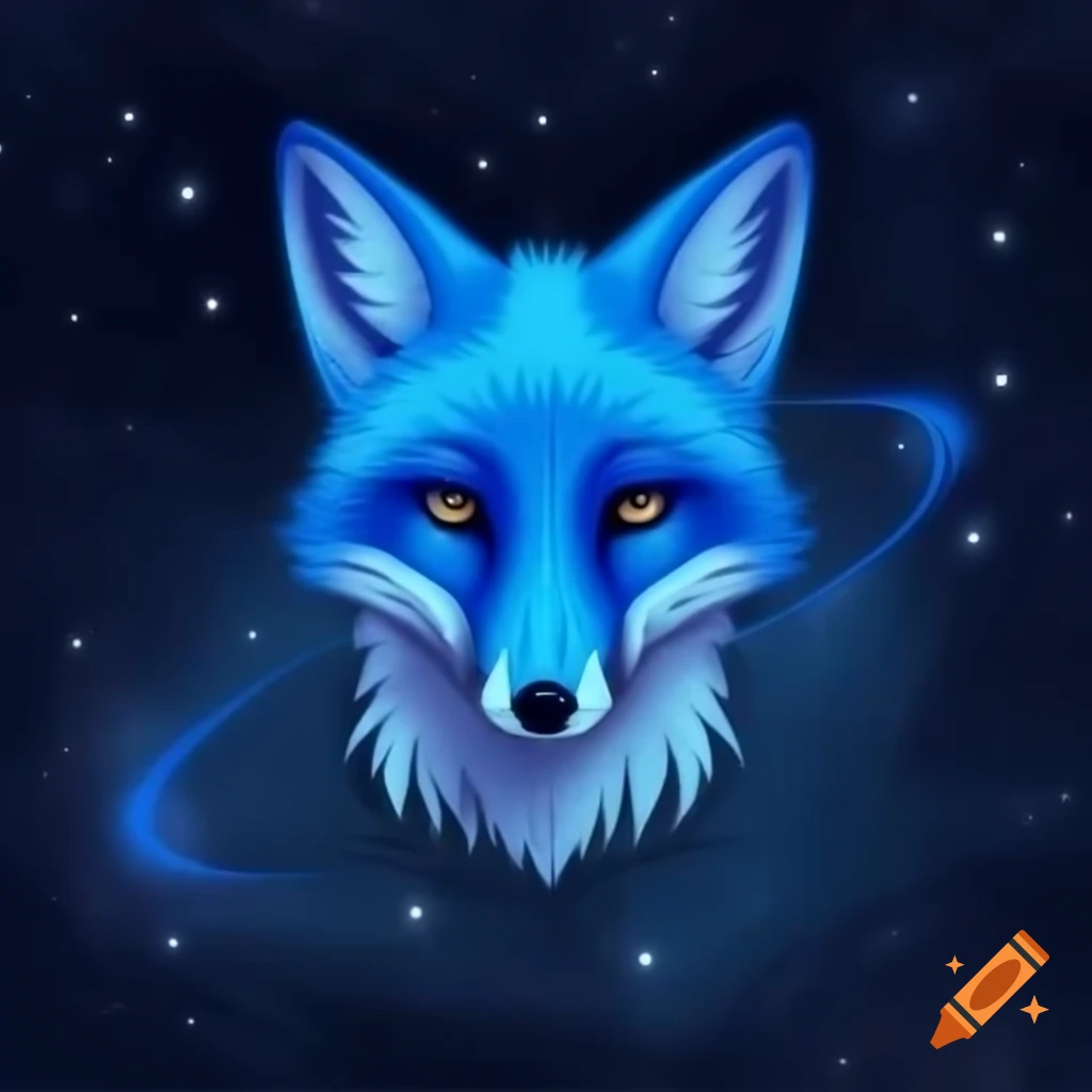 Blue furred fox floating in space