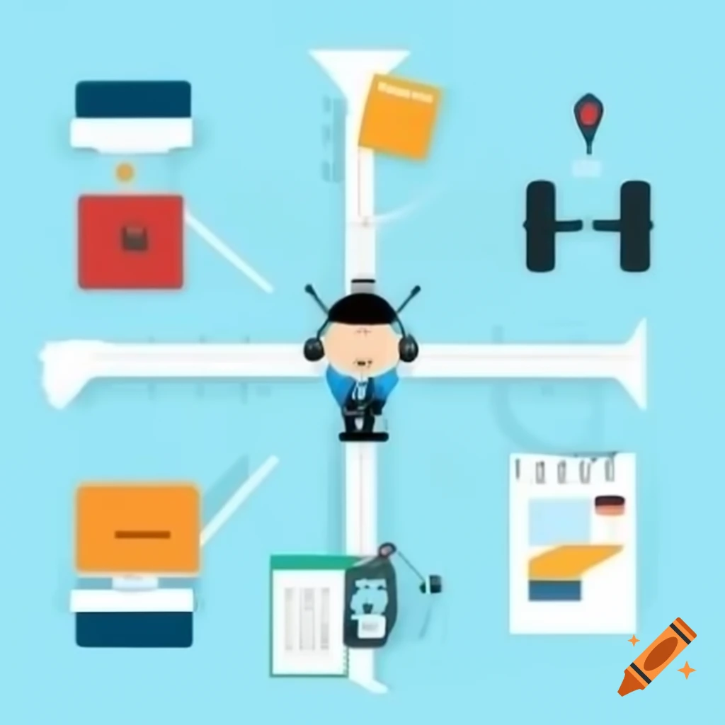 Cartoon infographic illustrating ADHD executive functions as an air traffic control system