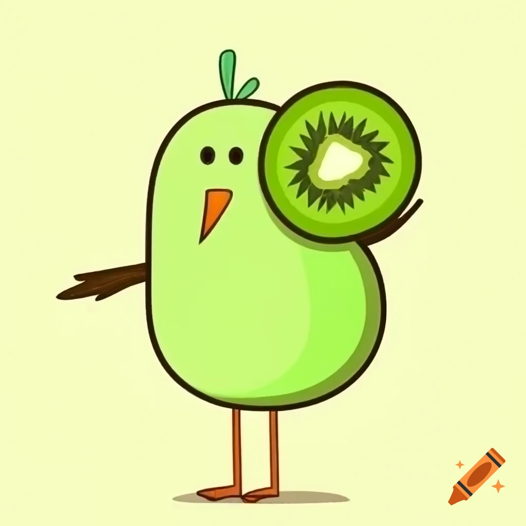 Cartoon kiwi bird with kiwi fruit body in clipart style