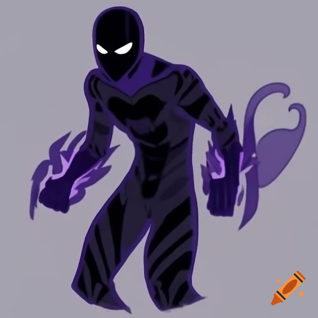 Superhero character named Shadow in black suit with flowing cloak