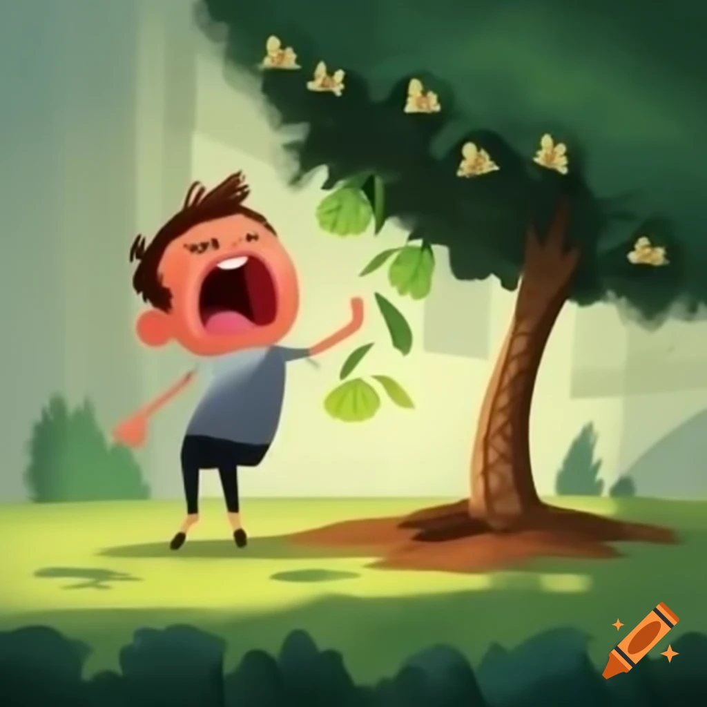 Man yelling at small tree in park
