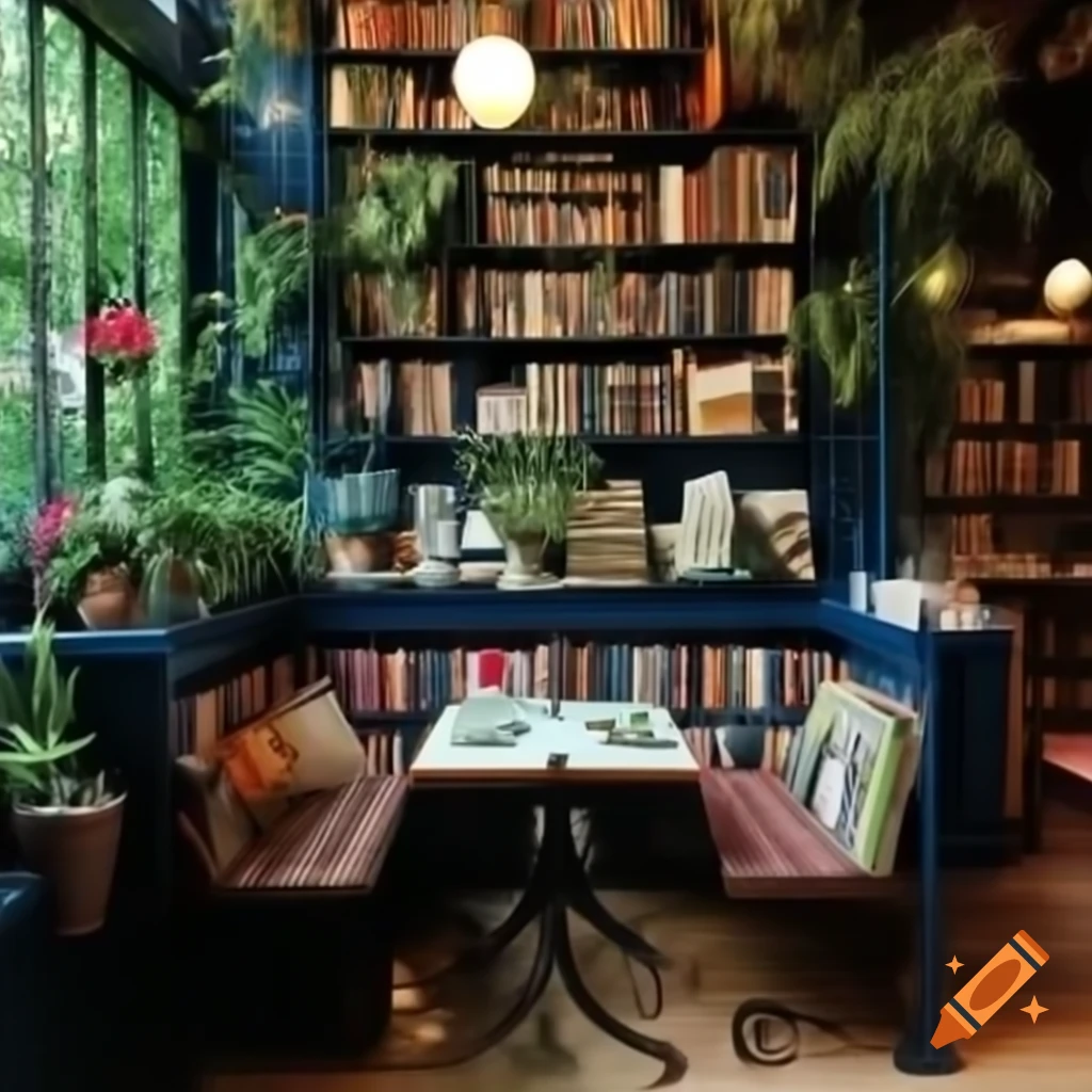 Nature themed reading nook in cafeteria with forest, beach, and garden settings