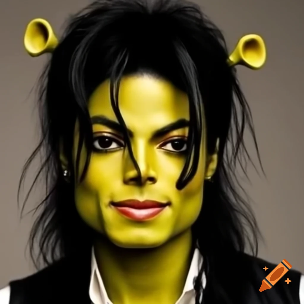 Michael Jackson hairstyle with Shrek's face and ears