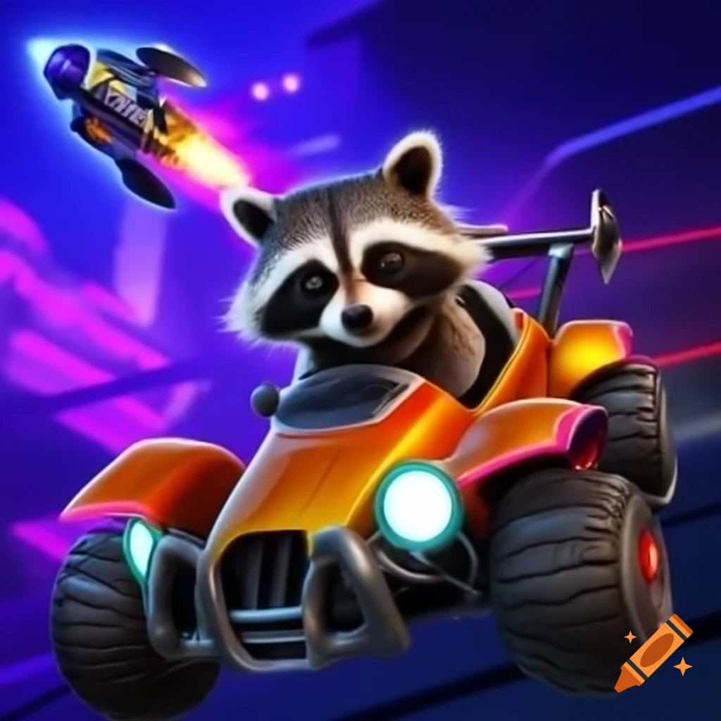 Raccoon with Rocket League car