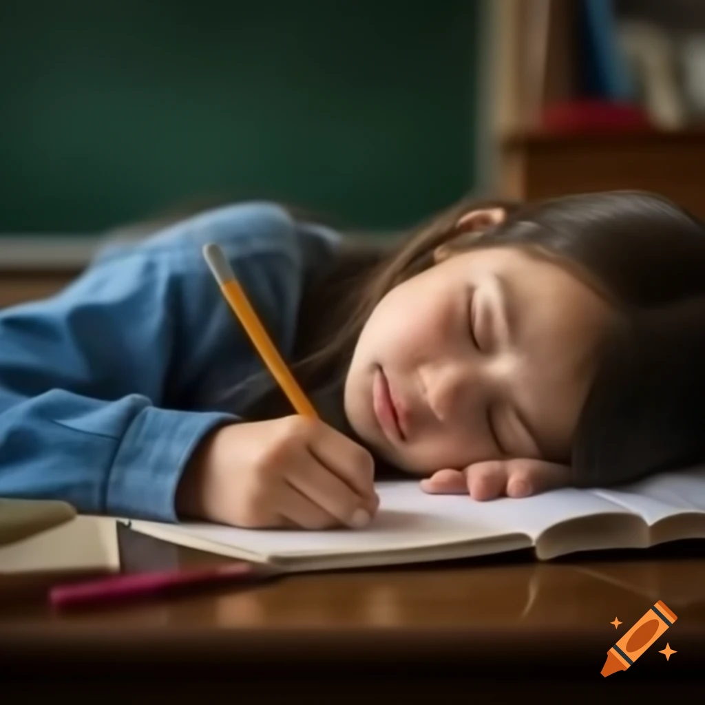 Girl sleeping while studying or learning