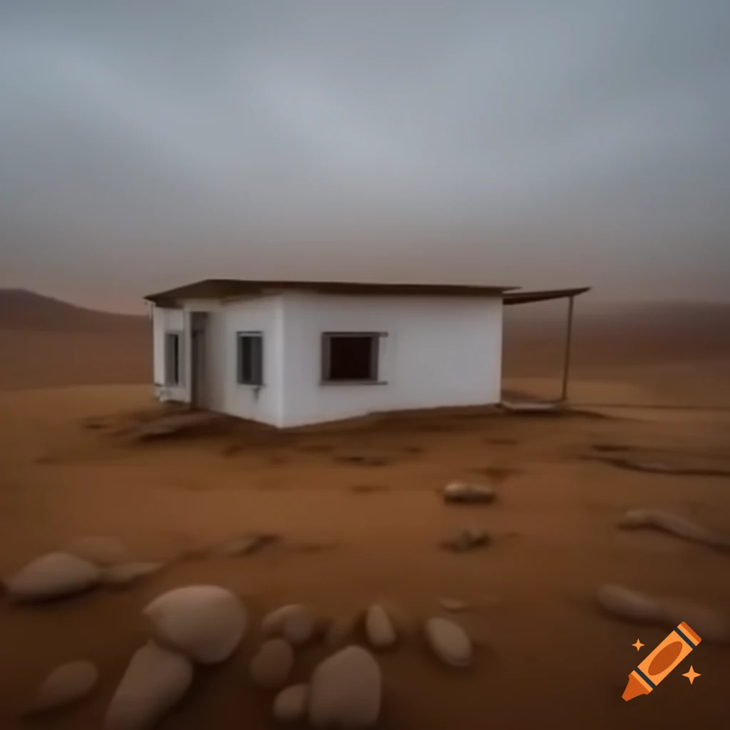 Solitary flat-roofed middle-eastern cabin in dry rocky environment