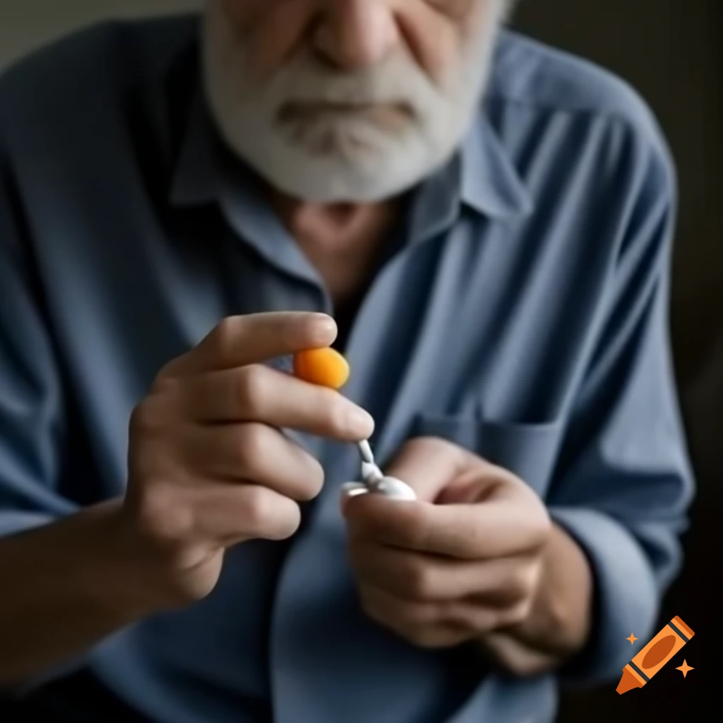 Gray-haired man taking a pill