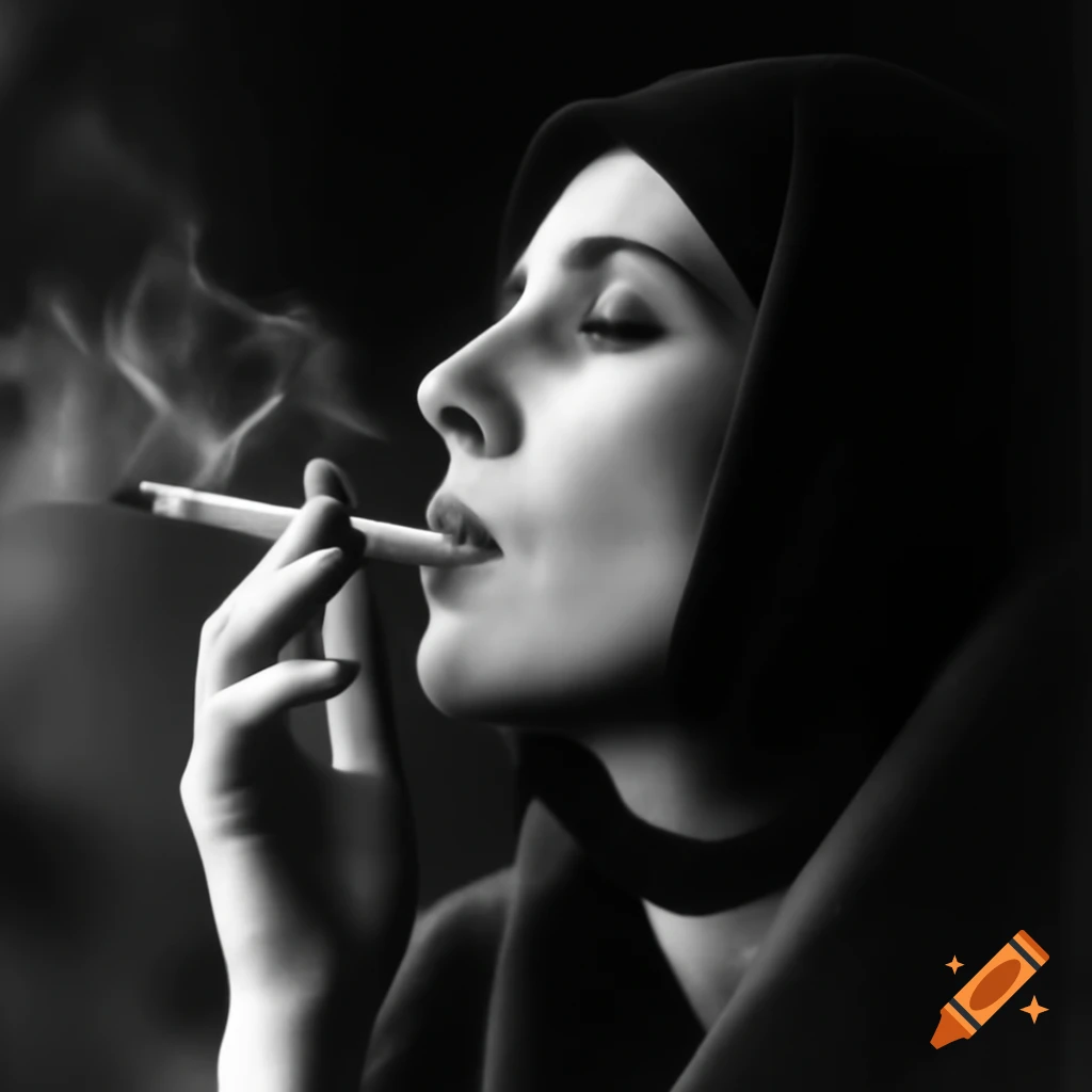 Elegant young woman smoking on sofa in tight clothing on a warm day
