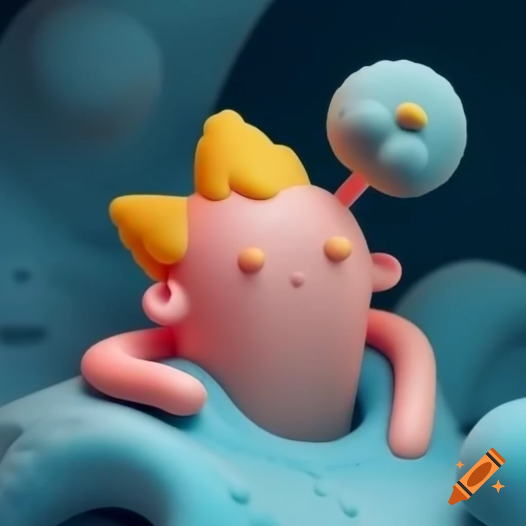 Whimsical character with vibrant colored skin and ethereal sponge-like texture