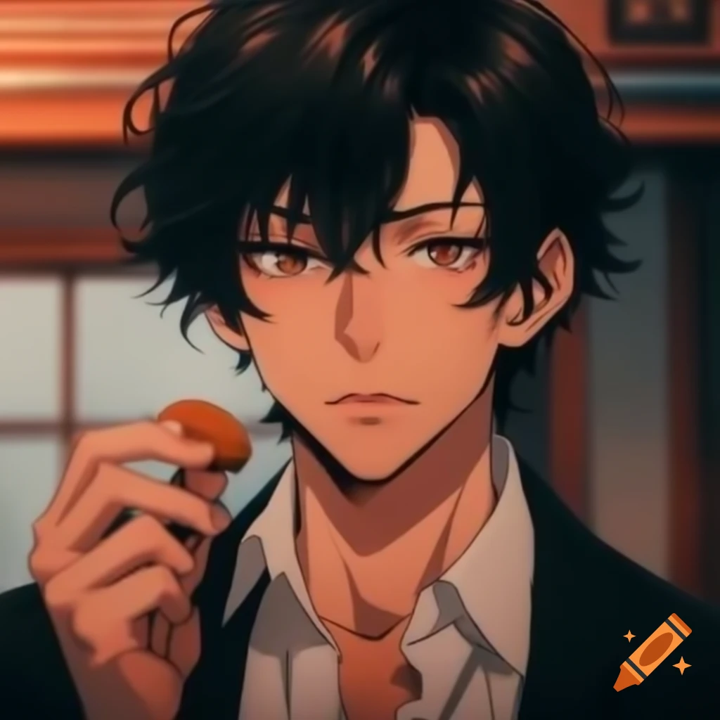 Tough and handsome anime character with almond shape features