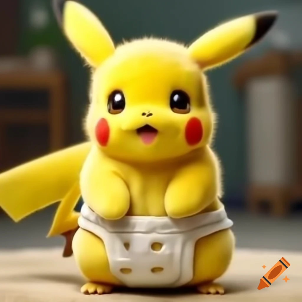 Baby Pikachu in a diaper