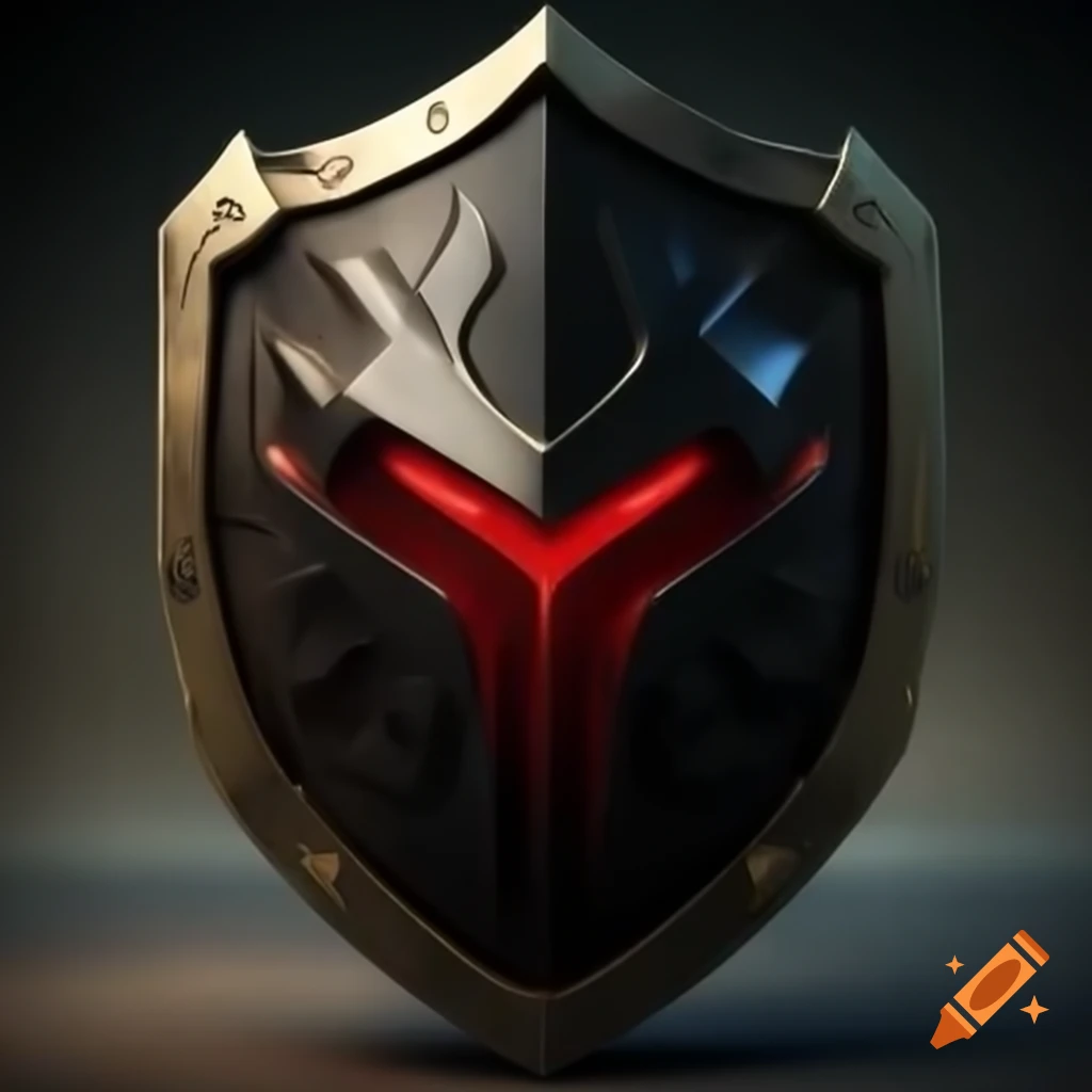 Obsidian shield with crimson 'BSA', symbolizing strength and defense