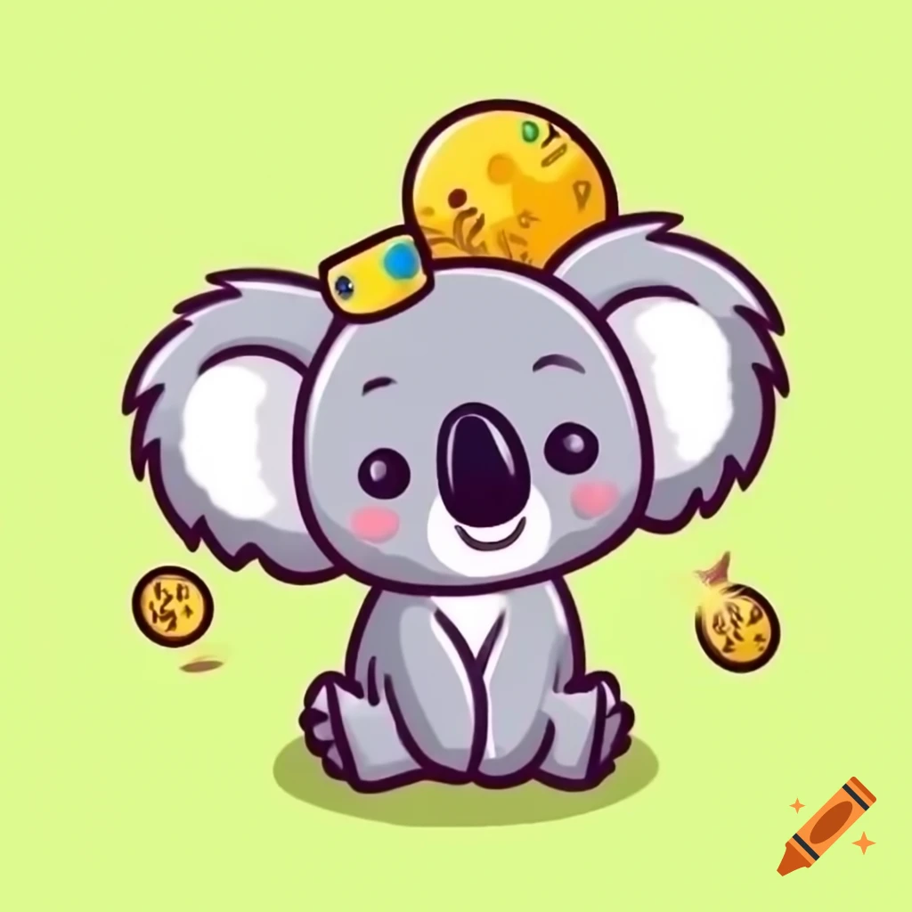Cute cartoon koala celebrating with money