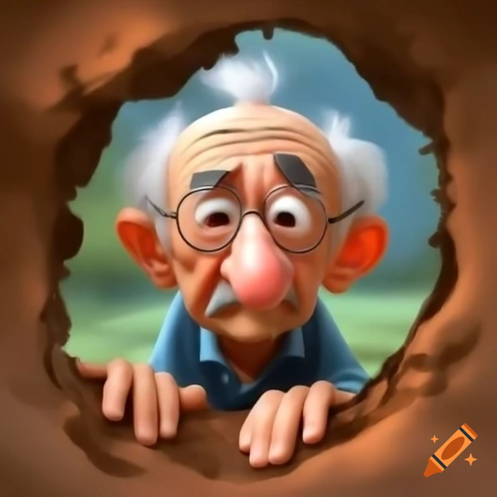 Cartoon of philosopher Archimedes making a funny face while peeping through a hole