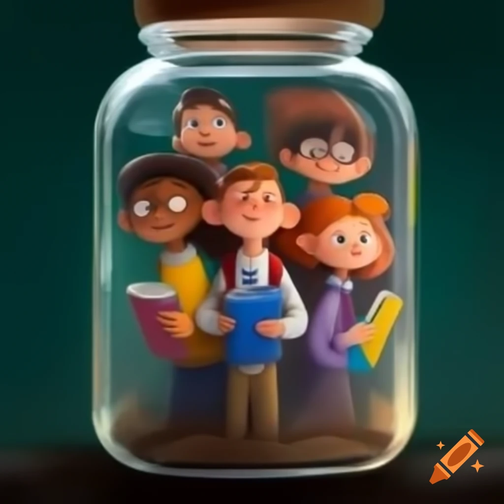 Group of students inside a glass jar