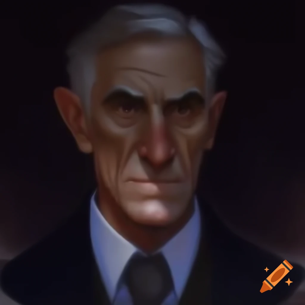 Mysterious middle-aged man in suit with face in shadows, digital painting