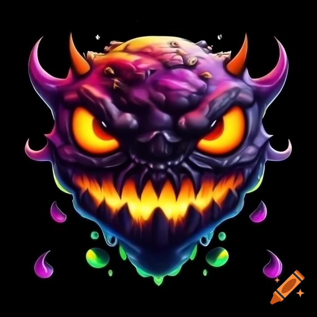 Hyper realistic fantasy monster resembling a crude oil bubble with glowing brown eyes and sharp mouth