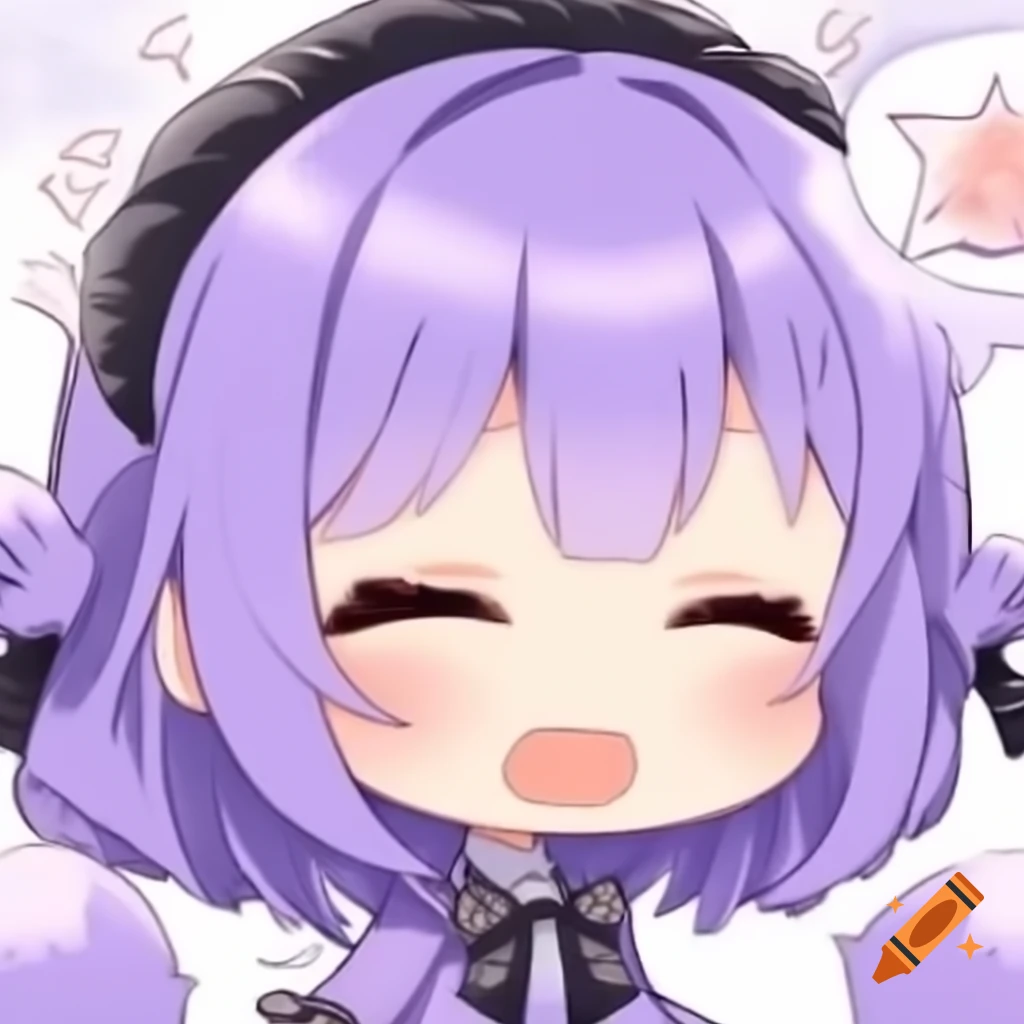 Cute anime chibi character with lavender hair