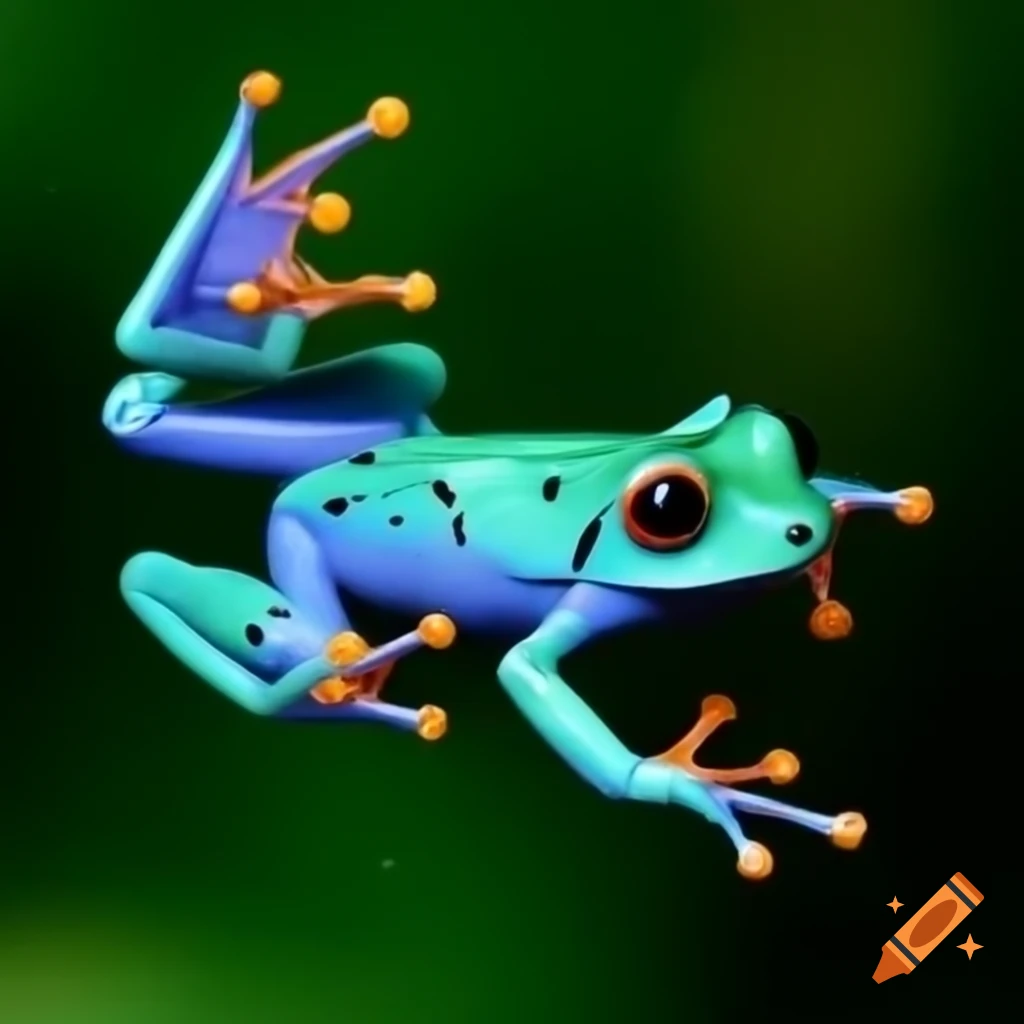Blue frog in flight