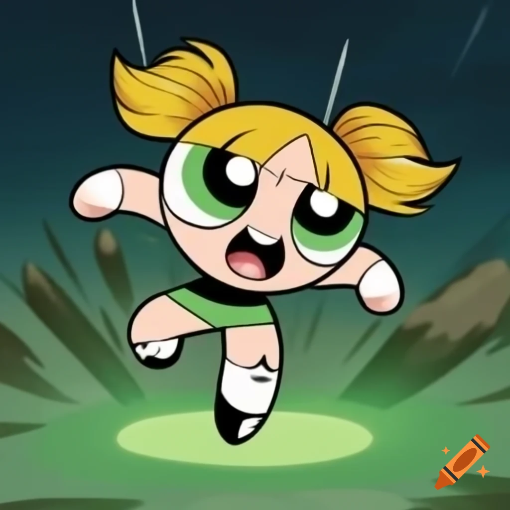 PowerPuff Girl alien queen battling Goku in fierce fight, cosmic scene