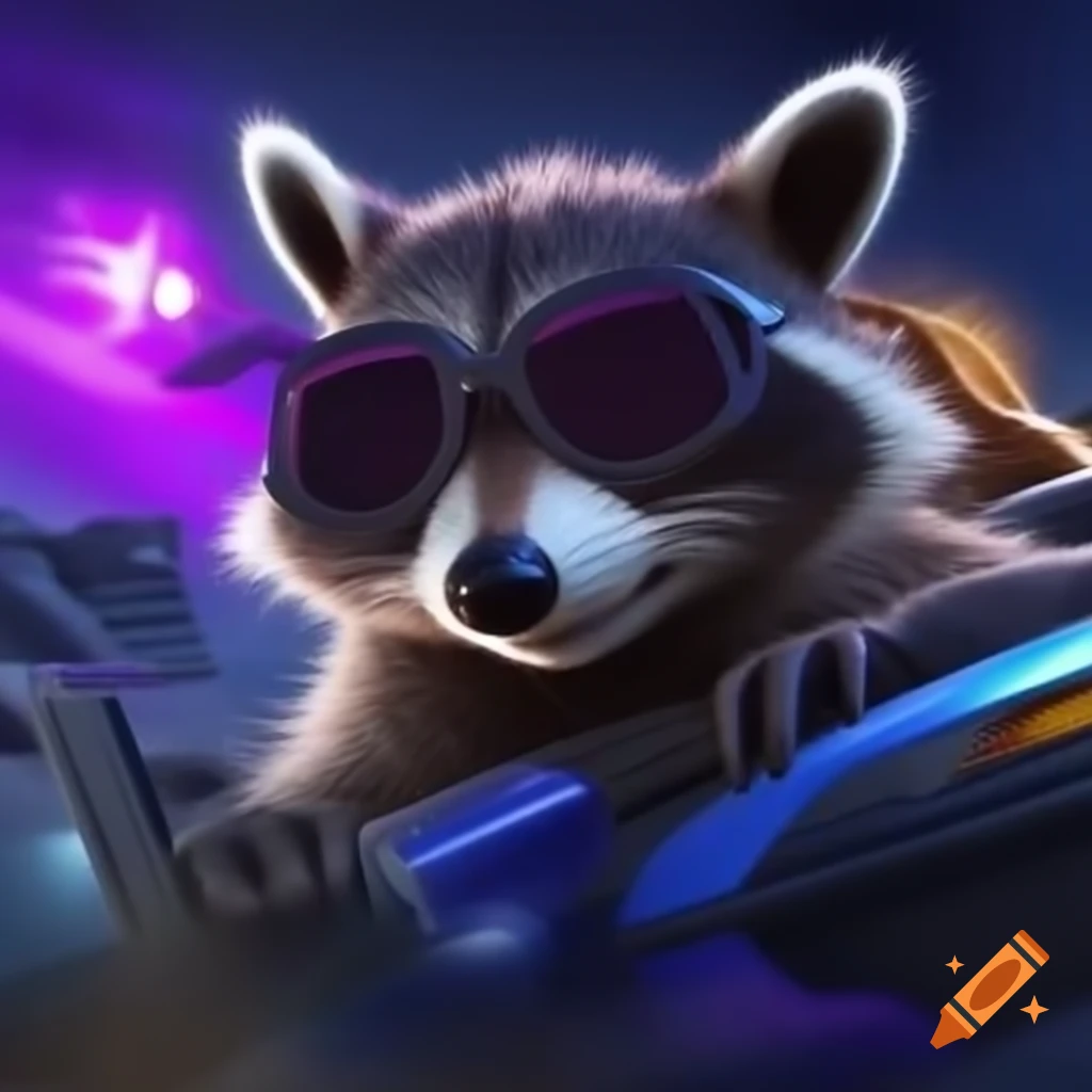 Raccoon with Rocket League car