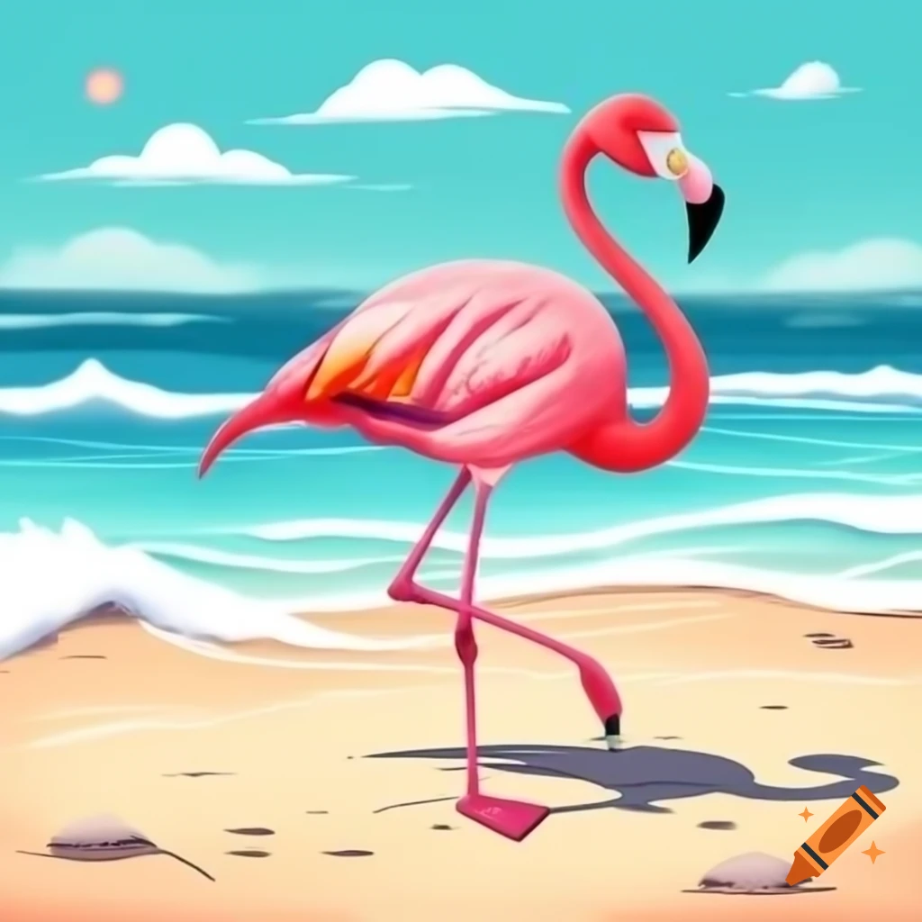 Vibrant pink flamingo posing on Hawaiian beach in sunlight