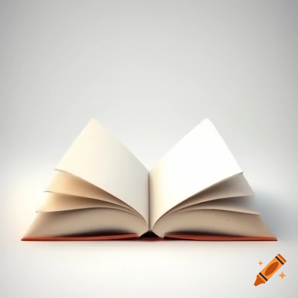 Open book with blank pages and 3D origami on plain background