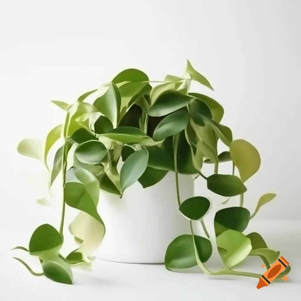 Realistic pothos plant in white flowerpot on clean white background