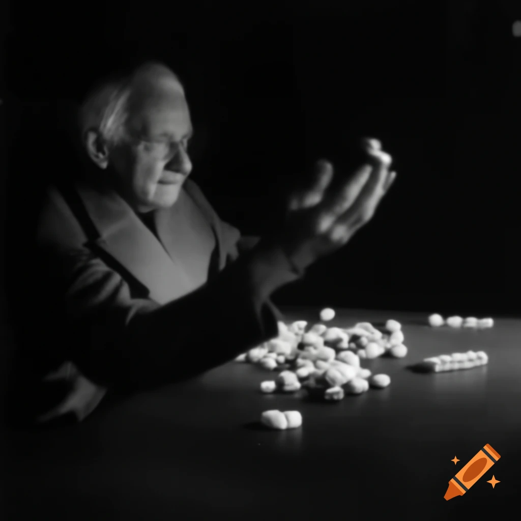 Elderly man in deep thought with trembling hand holding pills