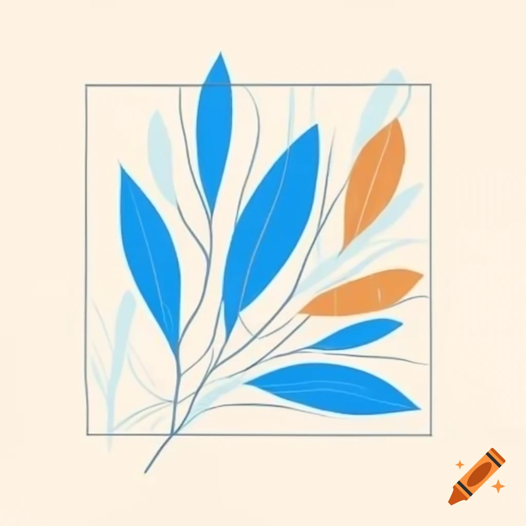 Minimalist screenprint featuring blue leaves in autumn