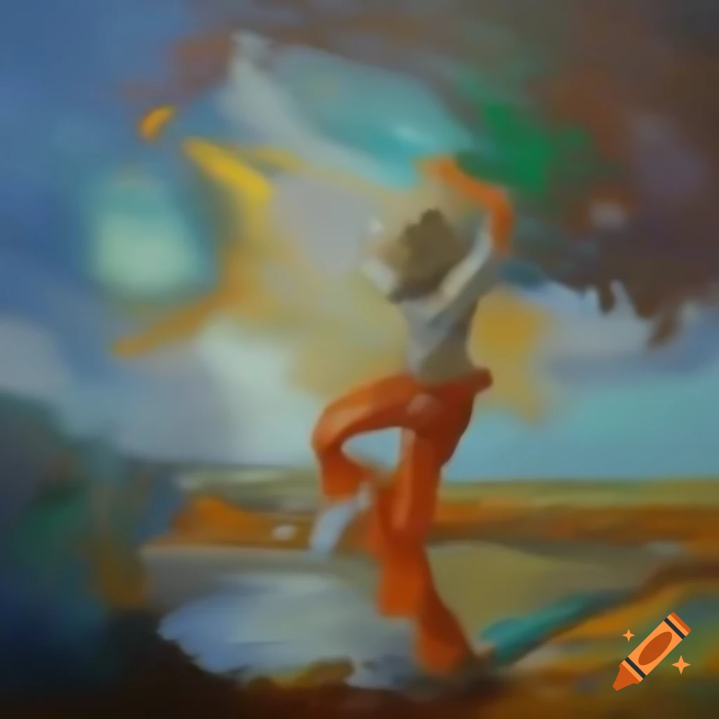 Abstract oil painting featuring pentagons