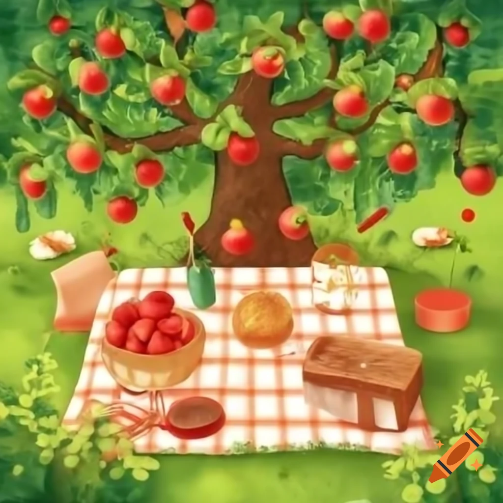 Picnic under apple tree