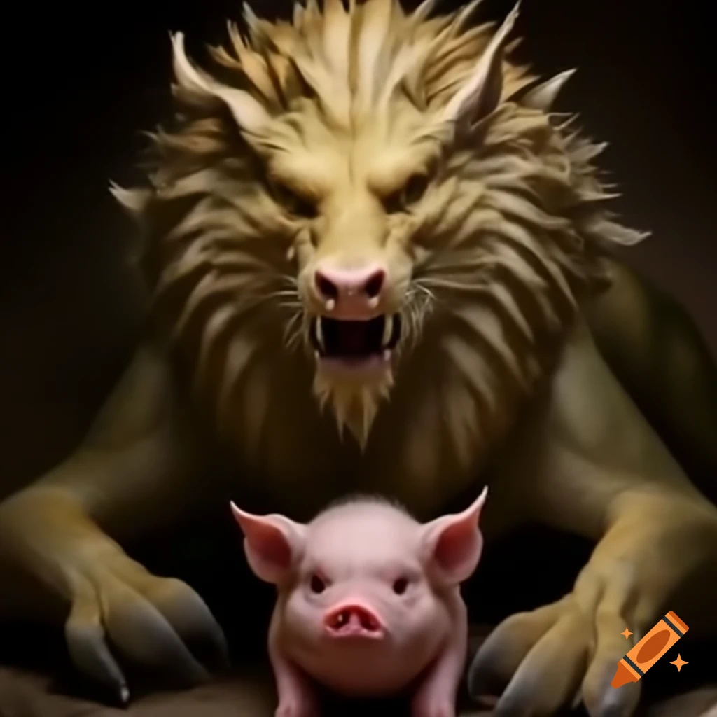 Chimera with human and animal features, blending Melania Trump's head and pig's body