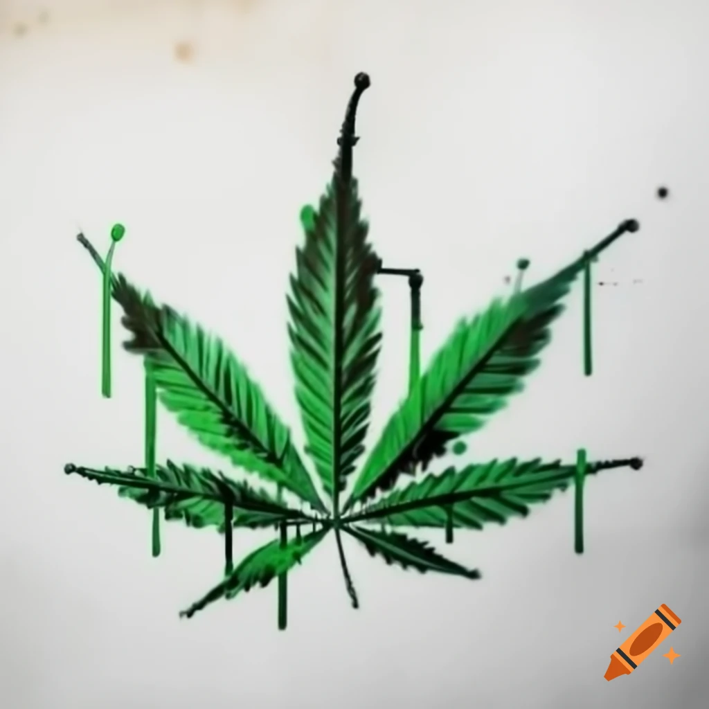 Spray painted graffiti of cannabis leaf on white background